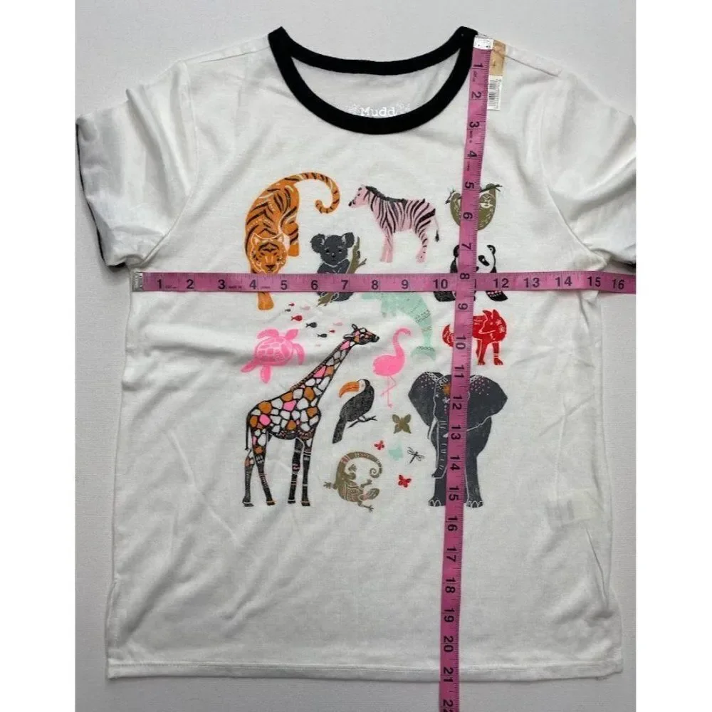 Mudd Girls White Animal Ringer Tee Sz 12 New Koala Zebra‎ Sloth Turtle White
